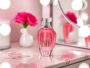 Ariana Grande Cloud perfume on vanity – Baccarat Rouge 540 alternative